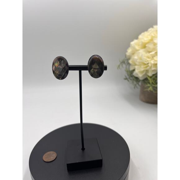 Margo Morrison Sterling Silver Abalone Mother of Pearl Doublet Stud Clip Earring - Picture 3 of 8